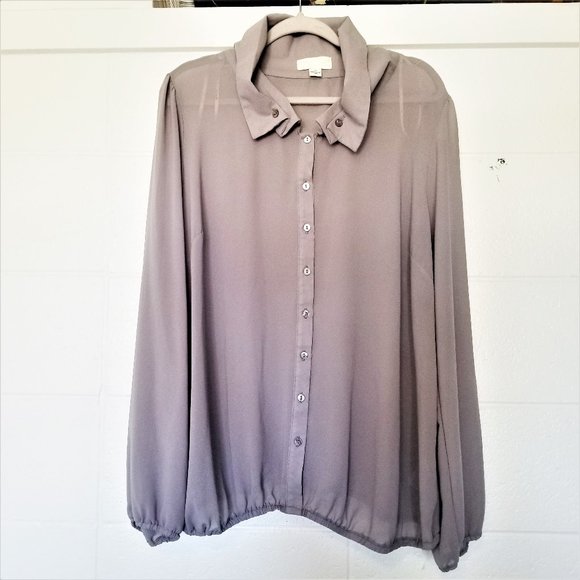 Sheer Gray Long-Sleeve Forever 21+ Top, 3X - Picture 1 of 8